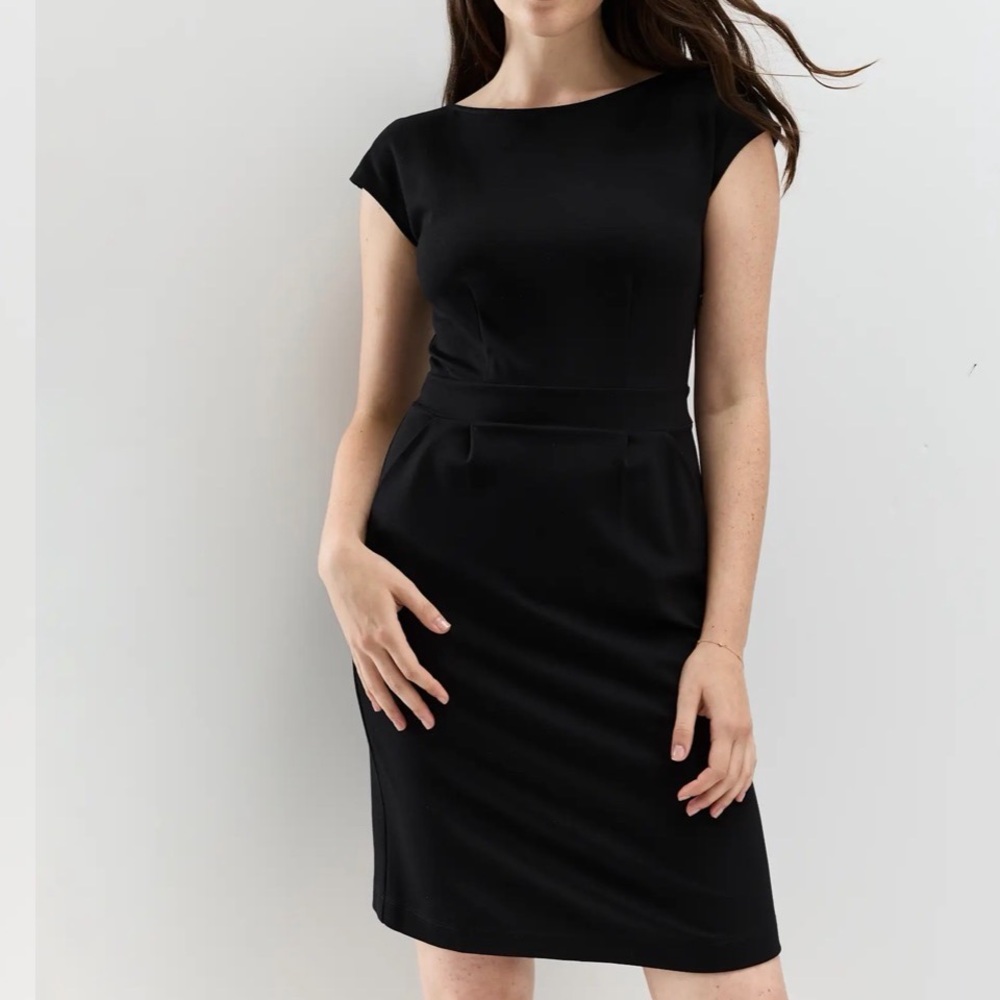 Quince Charcoal Black Ultra-Stretch Ponte Cap Sleeve Sheath Dress Womens Size XL